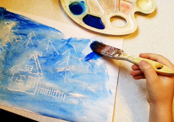 Рисование свечой и акварелью