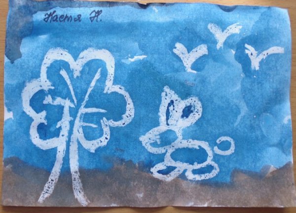 Рисование свечой и акварелью