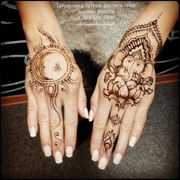 Тату хной мехенди на кисти Ловец снов