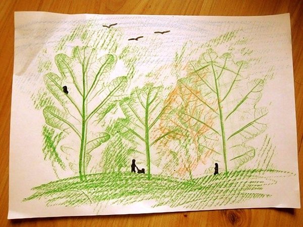 Листья восковыми мелками