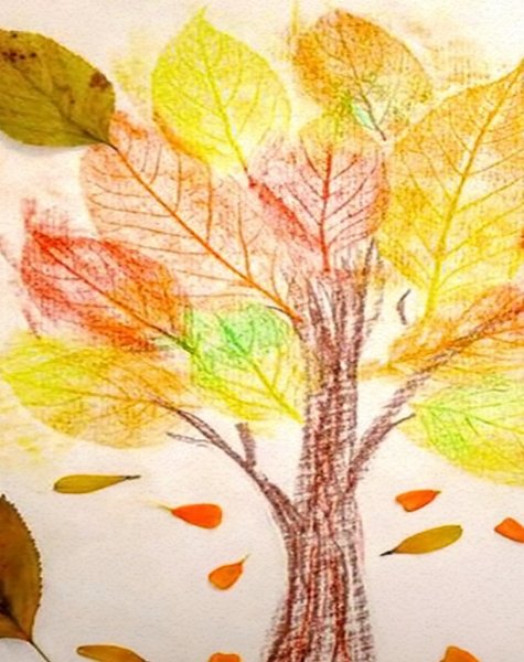 Осенние листочки восковыми мелками