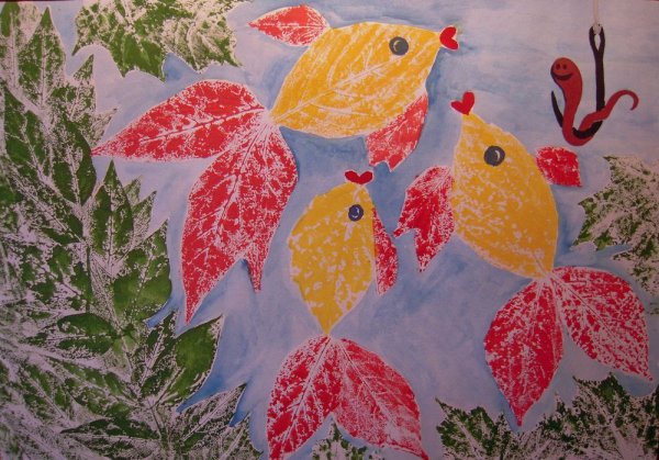 Рисование отпечатками листьев