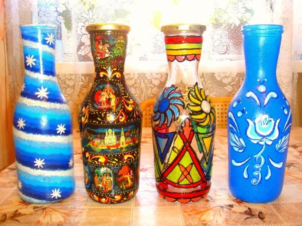 Разрисовать бутылку акриловыми красками