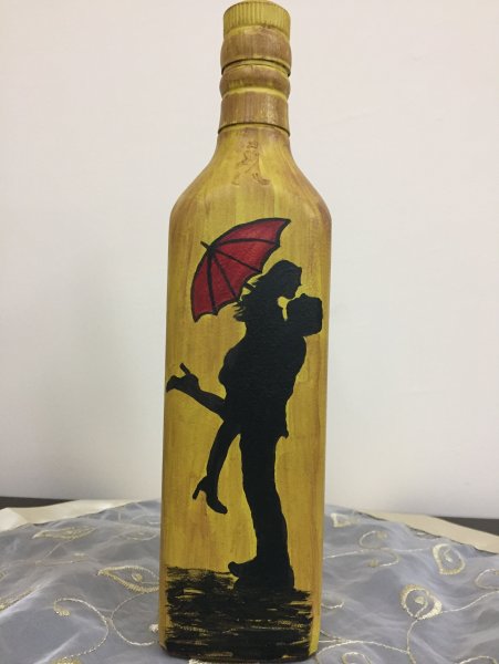Декор бутылки гуашью