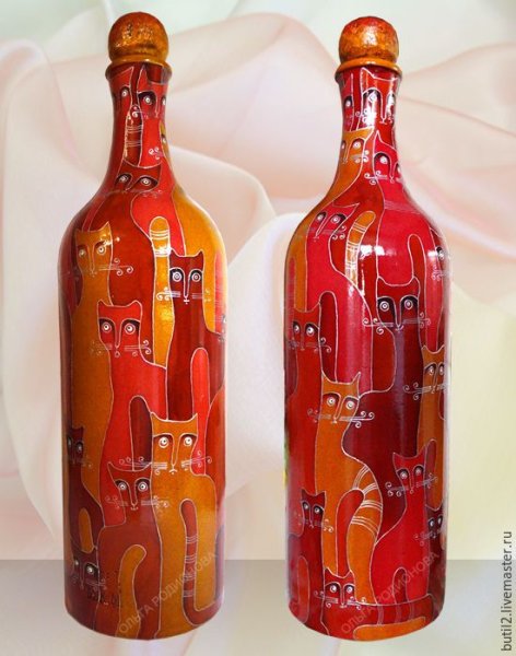 Роспись бутылок домиками