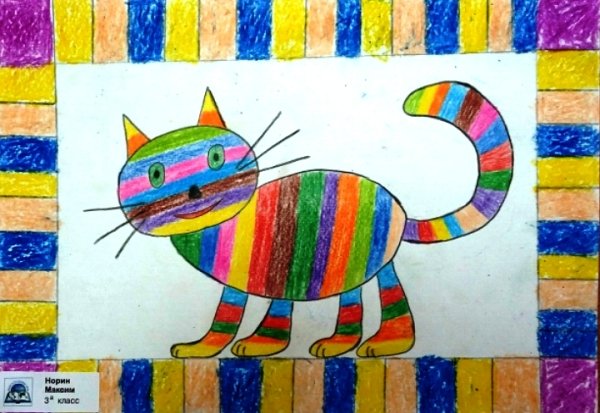 Кот рисование восковыми мелками