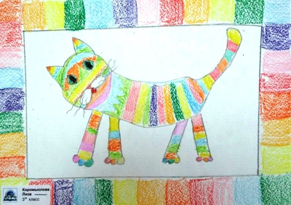 Нарисованный котик восковые мелки