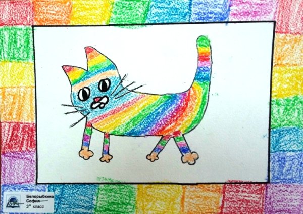 Кошка восковыми мелками рисование