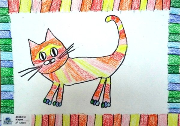 Котик красками для детей