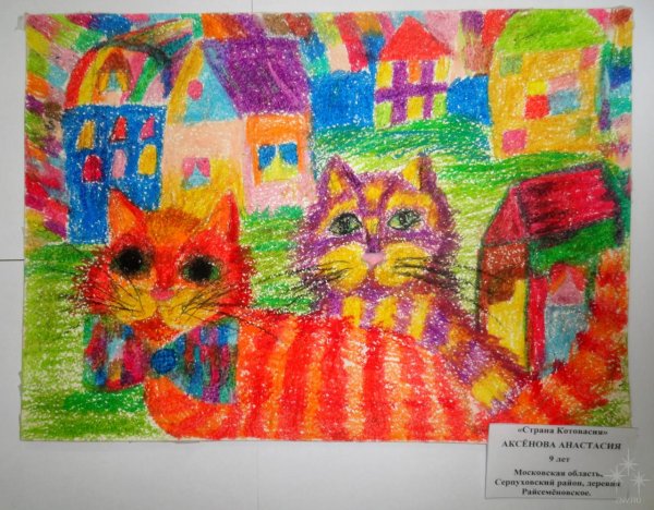 Кот рисование восковыми мелками