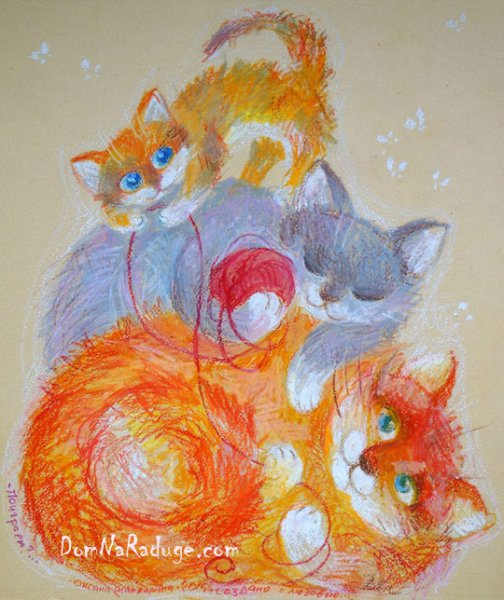 Рисунки котиков восковыми мелками