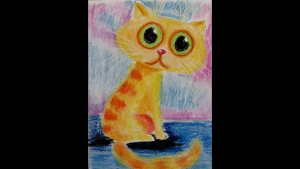 Рисунки восковыми карандашами кот для детей
