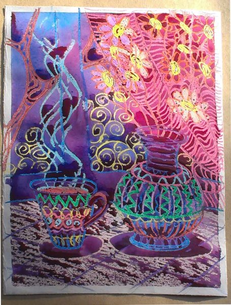 Рисование восковыми мелками и акварелью