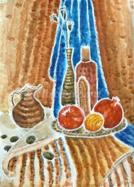 Восковые мелки и акварель