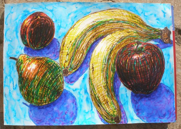 Натюрморт цветными карандашами для детей фломастерами