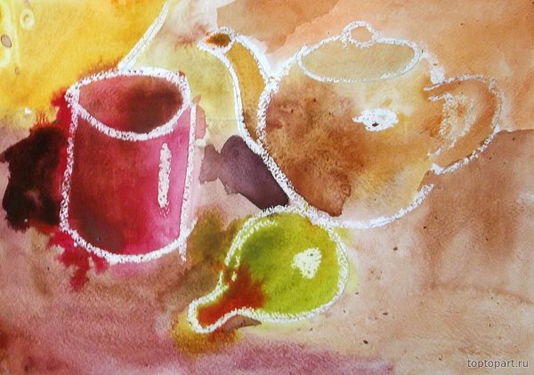 Рисование воском и акварелью