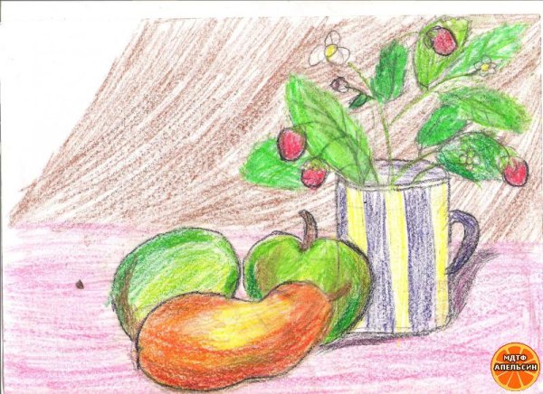 Детский натюрморт восковыми мелками