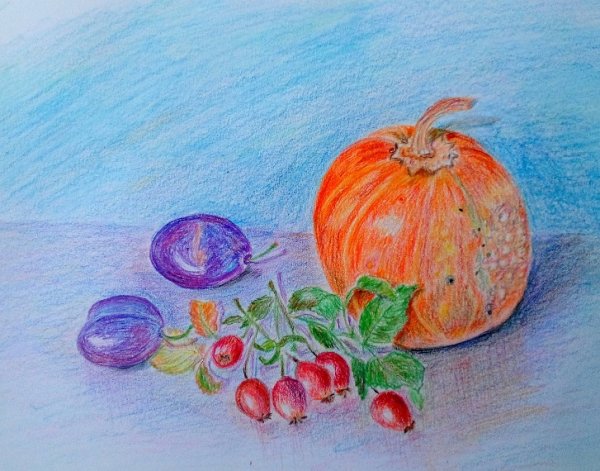 Фрукты восковыми мелками