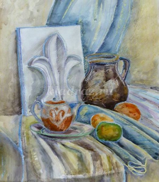 Натюрморт восковые мелки и акварель