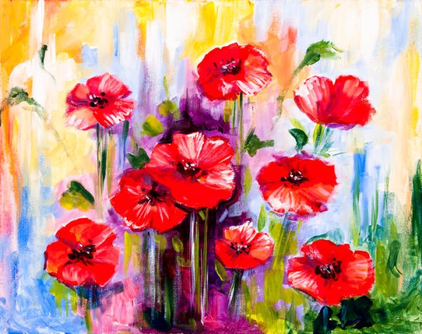 Маки цветными карандашами