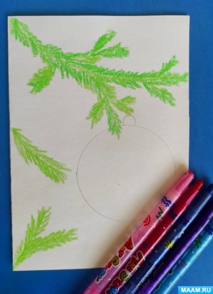 Новогодние рисунки восковыми карандашами