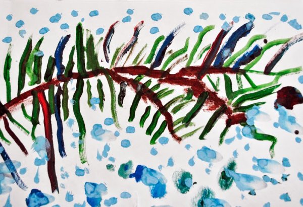 Рисование еловой ветки