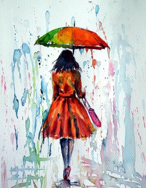 Девушка осень акварель