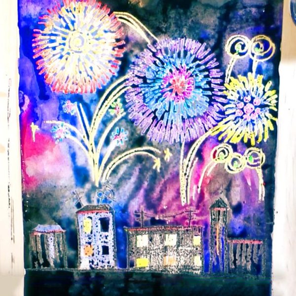 Праздничный салют восковыми мелками