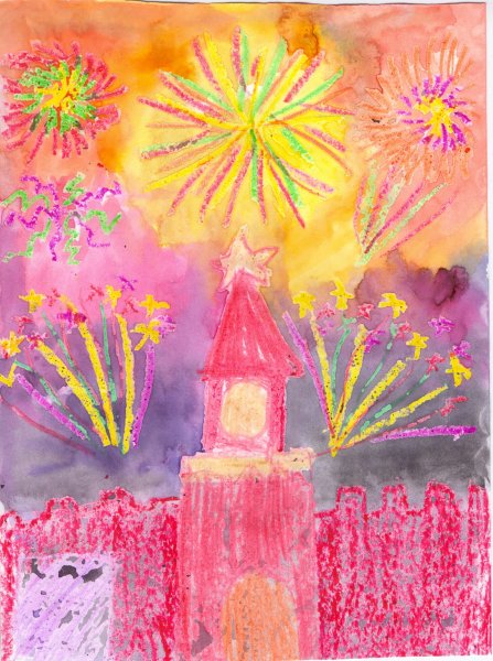 Праздничный салют восковые мелки акварель