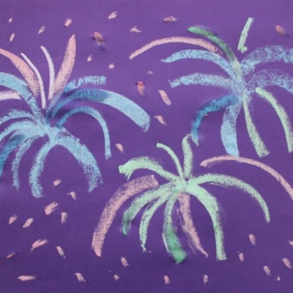 Рисование восковыми мелками салют