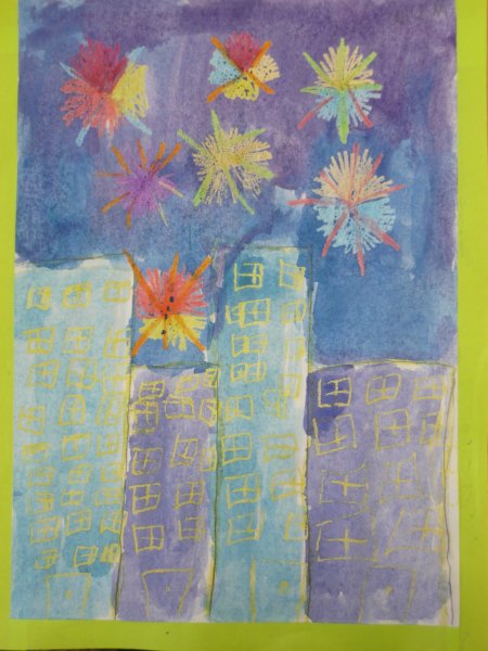 Праздничный салют восковые мелки акварель