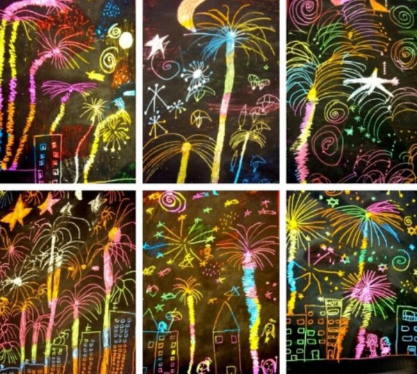 Техника граттаж салют