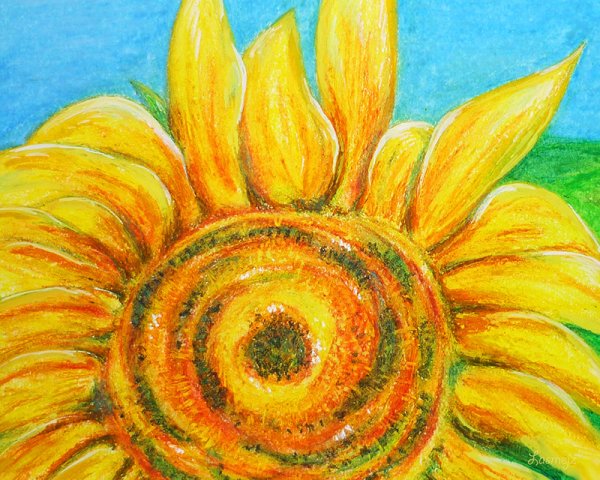 Подсолнух восковыми мелками