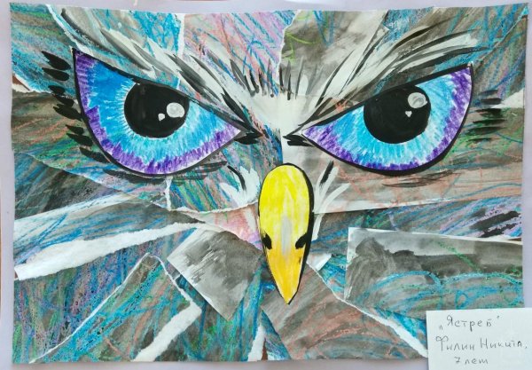 Сова восковыми мелками