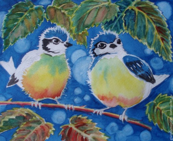 Синица акварелью