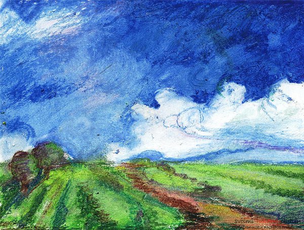 Пейзаж масляной пастелью