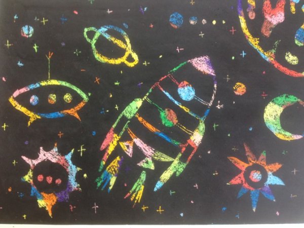 Граттаж техника рисования для детей космос
