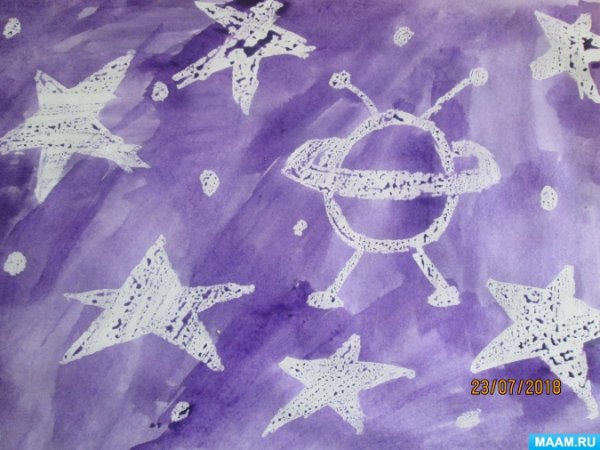 Рисование звёздного неба свечой и акварелью