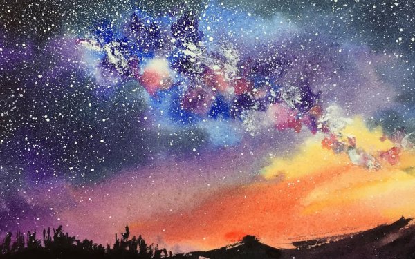 Ночное небо акварелью