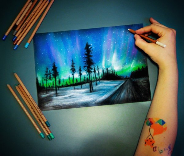 Новогодние рисунки пастелью