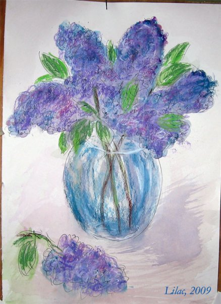 Сирень масляной пастелью