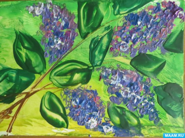 Сирень восковыми мелками