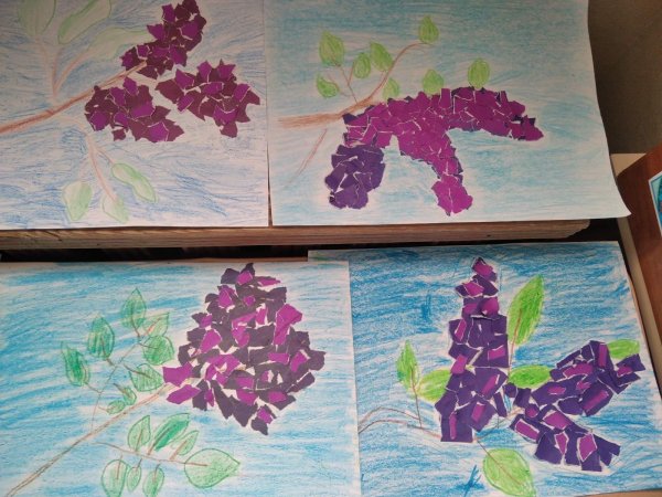 Обрывная аппликация сирень