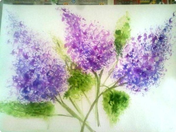 Рисование сирени мятой бумагой