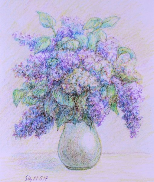 Натюрморт с цветами цветными карандашами