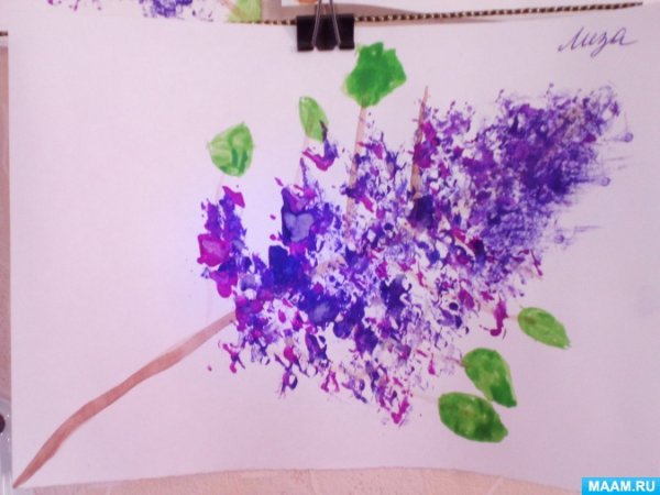 Ветка сирени рисование мятой бумагой