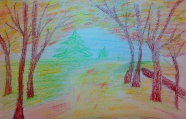 Рисование восковыми мелками осень