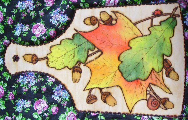 Выжигание листьев по дереву