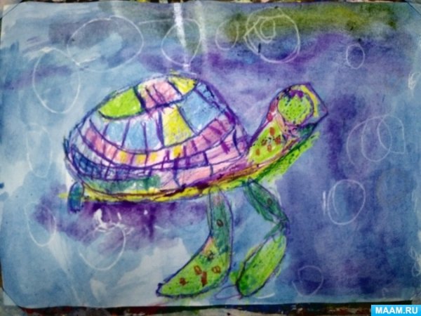 Черепаха масляной пастелью