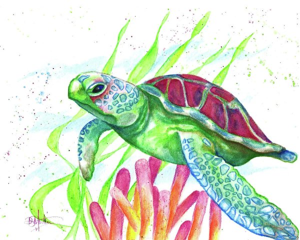 Черепаха акварелью